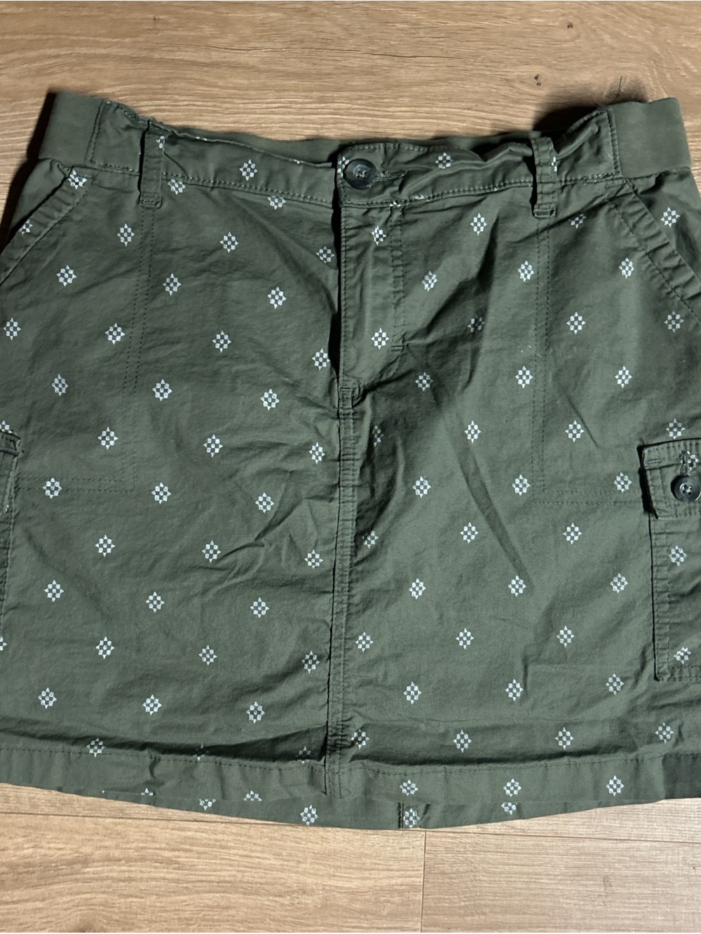 Lee Olive Green Printed Cotton Mini‎ Skirt